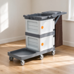 Commercial Janitorial Cleaning Cart with Dual Cabinets and Wheels