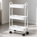 Slim Rolling Storage Cart 3-Tier Bathroom Laundry Organizer White
